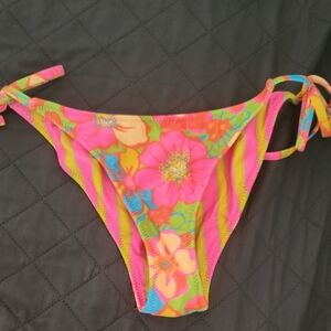 Wild Fable Floral Print And Pink and Yellow Striped Bikini Bottom, Xs